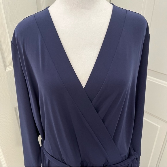 Lane Bryant Wrap Jersey Midi V Neck Dress Navy Empire Waist Belted 26/28 NWT - Picture 5 of 11